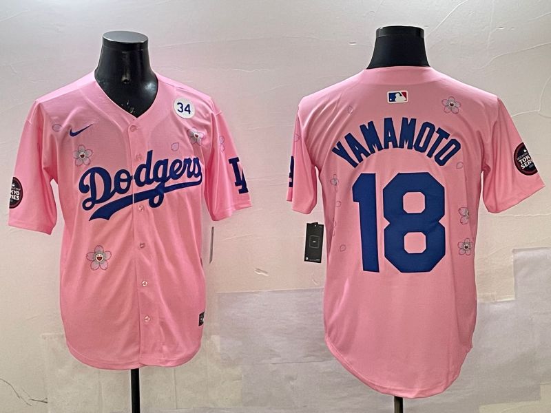Men Los Angeles Dodgers #18 Yamamoto Pink Sakura Edition 2025 Nike MLB Jersey style 4->los angeles dodgers->MLB Jersey